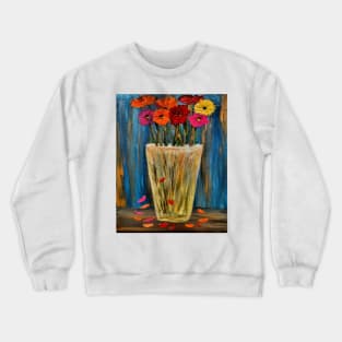 A contemporary painting of some poppies in a metallic gold and silver vase . Crewneck Sweatshirt